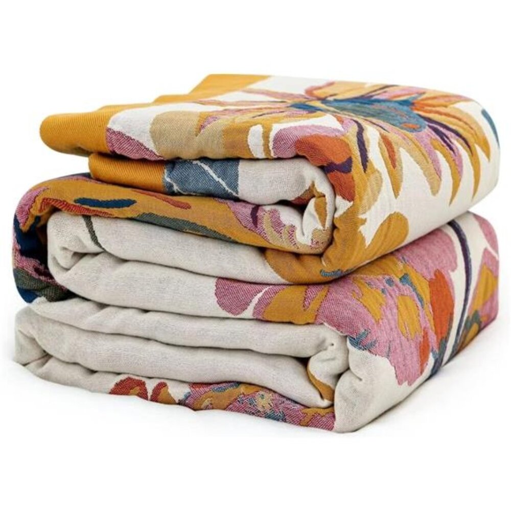 Boho Cotton Throw Blanket 60''x80'', Soft Lightweight Blanket for Couch,